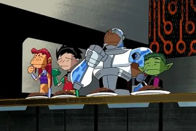 los titanes comen la comida de raven los jovenes titanes