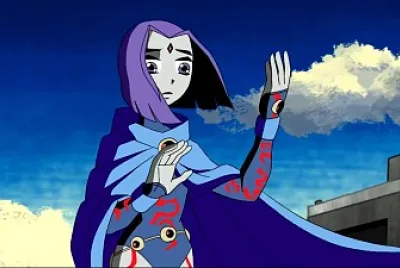 raven se mira los brazos los jovenes titanes