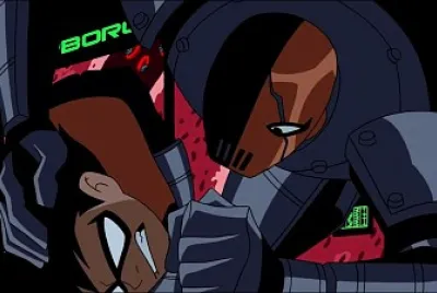 slade agarra a robin de la cabeza los jovenes titanes