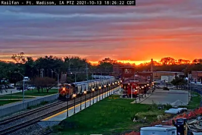 Sunset over Ft Madison,IA/USA station,and train
