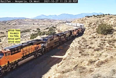 BNSF-7044, NS-8023, NS-7556, BNSF-6877, BNSF-4116 at Hesperia,CA/USA