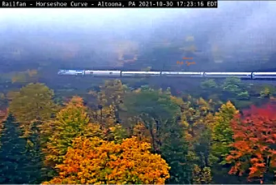 Amtrak train # 43 on Horseshoe Curve (PA) with autumn foilage