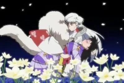 sesshomaru sostiene a Rin hanyo no yashahime