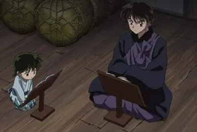 miroku le esta enseñando a hisui hanyo no yashahime