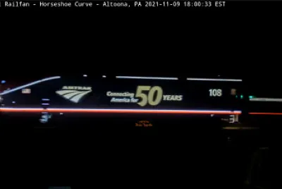  "Amtrak 50 years lit up  ". Amtrak engine #-108 (engine #94 GE P42-8)