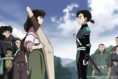 sango le entrega a hisui el hiraikotsu hanyo no yashahime