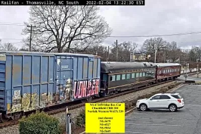 NS box car, private passenger cars at Thomasville,NC/USA