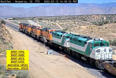 Metrolink engines ferrying across the California desert