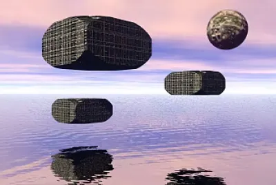 Floating shapes invade peaceful water world