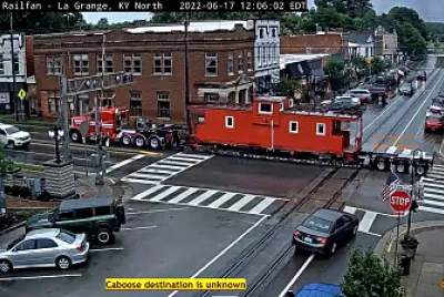 Caboose being transported across CSX tracks in La Grange,KY/USA