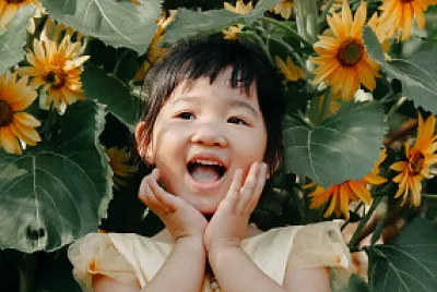 Girl with sunflowers