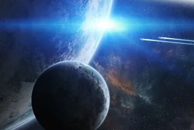 Sunrise in Space with Spaceships