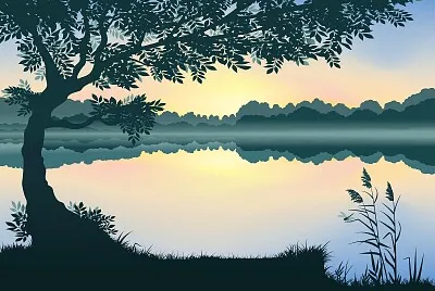 Sunset Mirrored in Lake