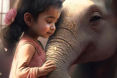 Niña y elefante