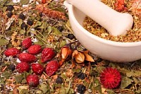 Mortar and Pestle with Herbs