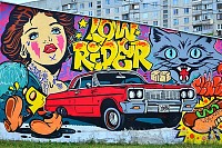 Conceptual street art with cartoon characters