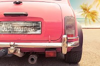 Just married sign on classic vintage car