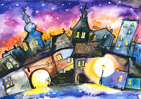Town at Night Painting