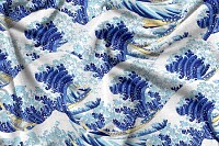 Hokusai Wave Patterned Silk Fabric