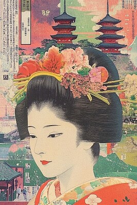 retro Japanese collage art