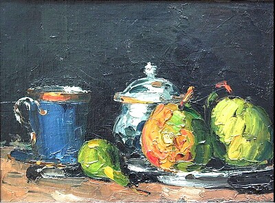 Cézanne sucrier tasse bleue poire