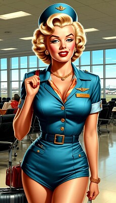 Pin-up girl in stewardess costume