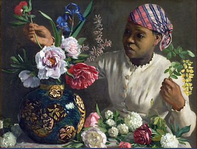 Bazille servante aux pivoines