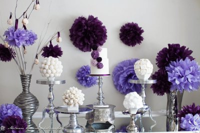 Decorated Purple Pom Pom Table