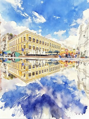 議事亭前地的雨後倒影