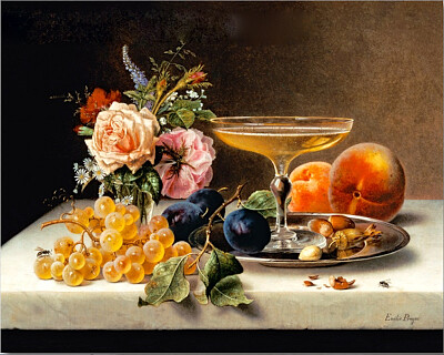 Emile Preyer nature morte au champagne