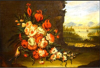 Romano Ischia 1750 fleurs et paysage