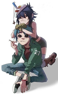 Fanart of 2D and Noodle from the band Gorillaz