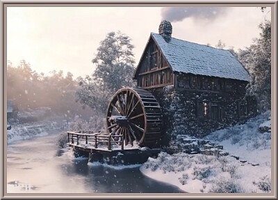 Moulin à eau en hiver