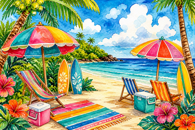 Folk Beach Umbrellas(grok)