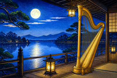 Ukiyo E Moonlit Veranda