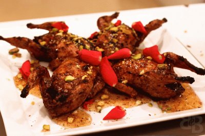 quail with rose petals