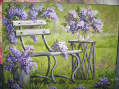 Spring Lilacs on Park Bench