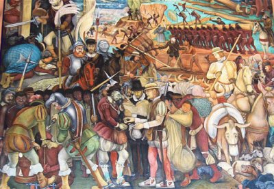 Mural de Diego Rivera vida cotidiana Nueva EspaÃ±a