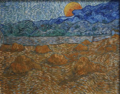 Van Gogh:  wheat sheaves and rising moon
