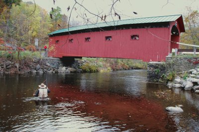 Fishing by covered bridge jigsaw puzzle