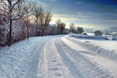Winter snow farm lane