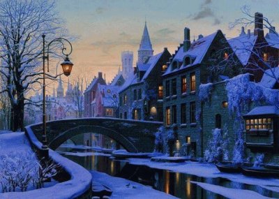 Noche de invierno fascinante en Brujas, BÃ©lgica jigsaw puzzle
