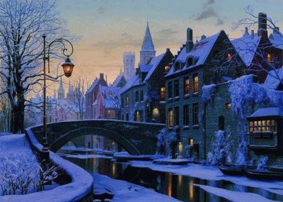 Noche de invierno fascinante en Brujas, BÃ©lgica