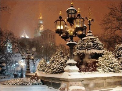 Snowy night in New York City