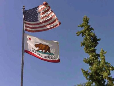 USA and California Flags in Santa Ana Winds