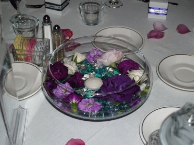 Centerpiece of Floating Purple Flowers