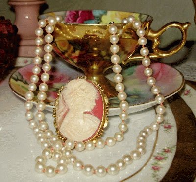 Pearls and Cameo with Tea Cup