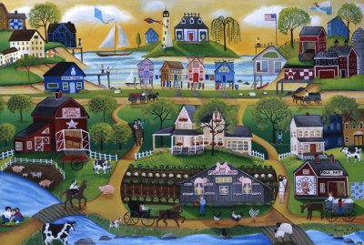 Pigasso Folk Art Farm Village by the Sea jigsaw puzzle