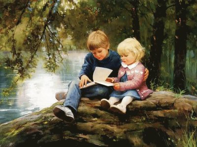 46. Disfrutando la lectura. Pintura de Donald Zolan