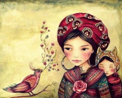 Mother and Daughter with Birds